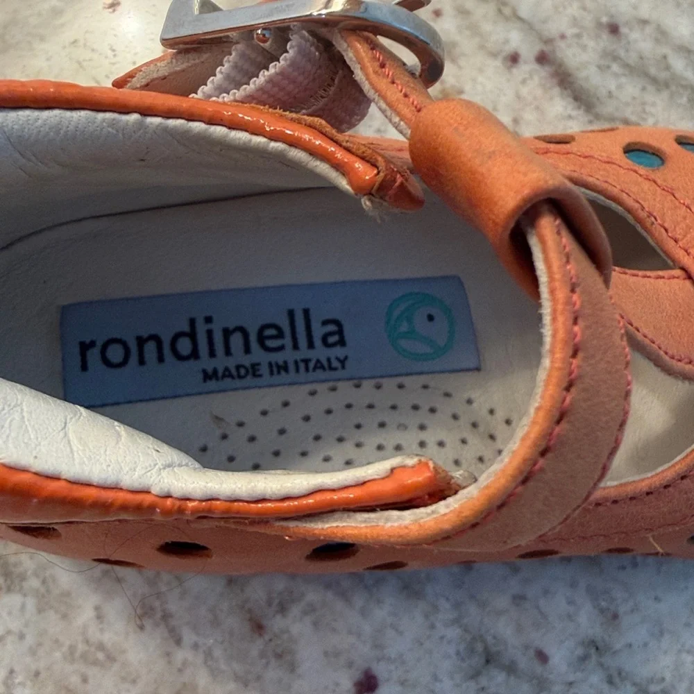 Rondinella Boutique European Leather Baby Shoes Orange Studded EU 18 Made Italy